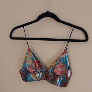 Vibrant Floral Metallic Bra